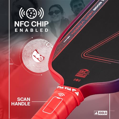 Image of JOOLA Agassi Heat Vision 16mm Pickleball Paddle - New Shape w /Extended Sweet Spot - Textured Carbon Fiber Surface for Spin - SK Film for Less Vibration - USAP Approved - NFC Chip Enabled
