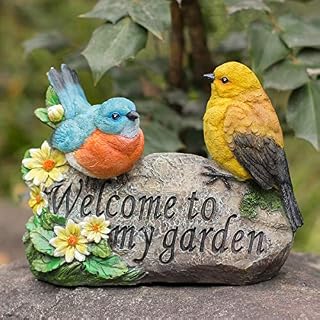 Garden Ornaments Outdoor, Garden Sculptures Statues Welcome Sign Robin Birds Novelty Figurine Decorations for Patio Yard Porch Art Home Decor