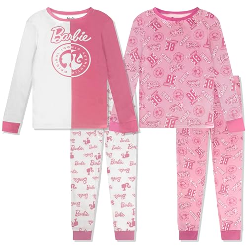 Komar Kids Barbie 4 Piece Pajama Set - PJ Set Long Sleeve Shirt & Pants - Girls & Toddlers Sleepwear Set - Official License