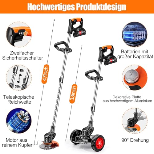 Rasentrimmer Mit Akku Leichter Freischneider 4.0Ah Batterie 33~47in Elektrischer Rasentrimmer Teleskop-stiel Zum Trimmer Garten Motorsense Akku/Elektro Enthalten 3 Arten Von... – Bild 6