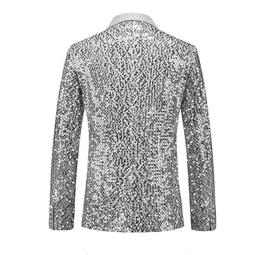 MOGU Men's Sequins Suit 2 Piece Shiny Dress Suit Sparkly Gold Silver Stylish Tuxedo Set for Party Wedding Dinner3