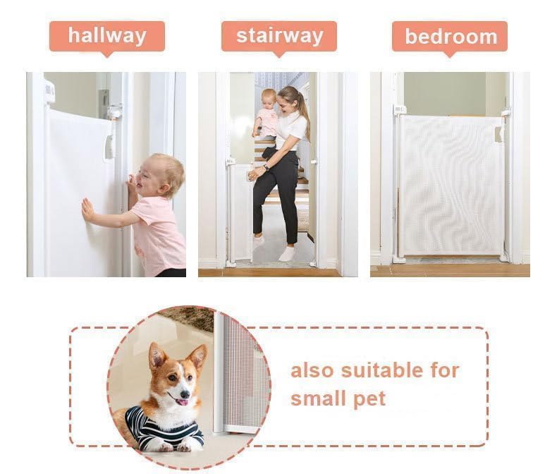Image of Reinforced Strip Baby & Pet Gate ? 55-Inch-Wide Retractable Mesh Barrier for Stairs and Openings ? Easy Installation, Safe for Infants and Small Dogs (1 Pcs)