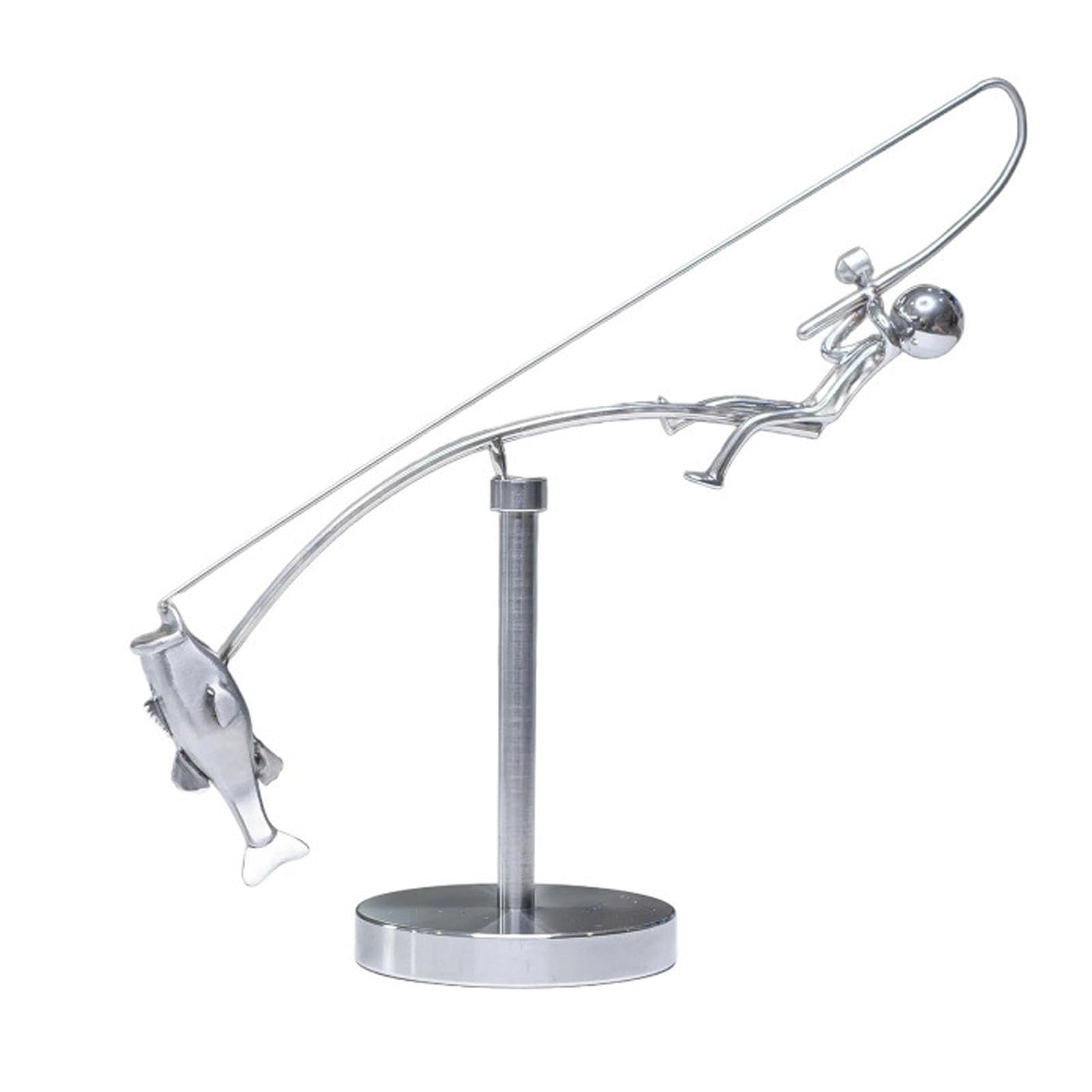 mophrati Dynamic Fishing Sculpture Statue Decoration Balanced Fishing Rod Decoration Office Desktop Zinc Durable Home Ornament