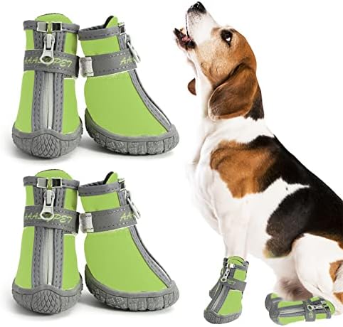 Dog Shoes for Small Medium Dogs Waterproof Puppy Dog Boots with Safety Reflective Dog Paw Protectors for Winter Hot Pavement Rainy Day with Anti Slip Rubber Sole (Green, Size 2)