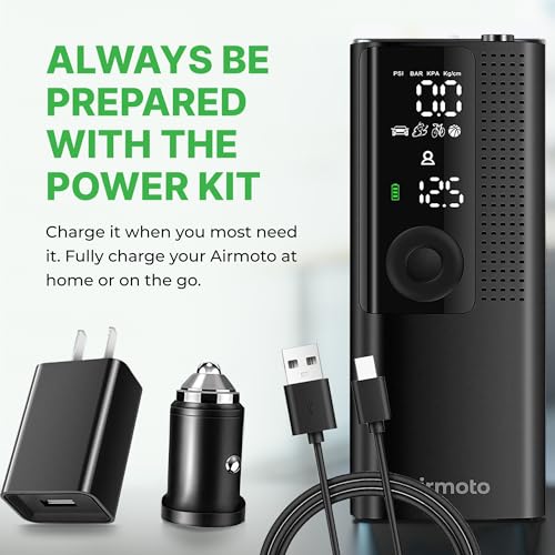 Image of Airmoto and Power Kit Bundle Deal - 1 bundle - Tire Inflator Portable Air Compressor with Power Kit for Charging on The Road - Cordless Air Pump for Car Tires, Motorcycle, Bicycle, Balls
