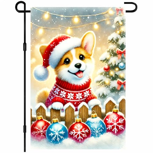 Image of BlissYard Christmas Garden Flag 12x18 Inch Corgi Santa Hat Yard Decor