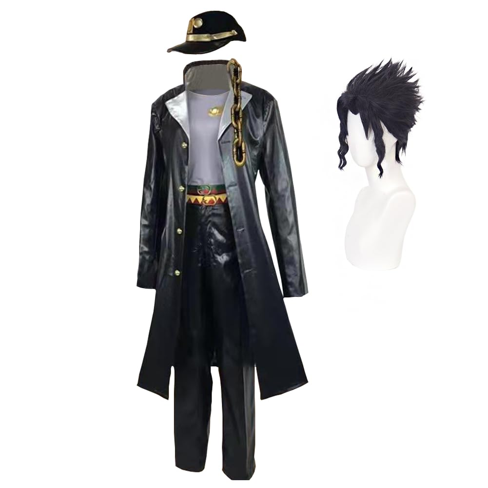 Zhongkaihua JJBA Jotaro Cosplay Anime Jotaro Uniform Black Suit Wig Role Play Outfits Set Role Play Halloween Carnival Party for Fans