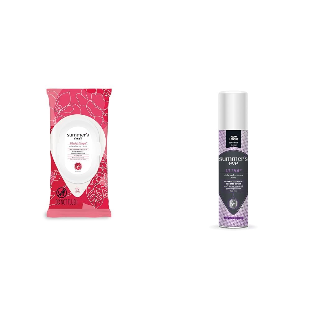 Summer's Eve Blissful Escape Wipes 32 Count & Ultra Daily Feminine Spray 2 oz Bundle