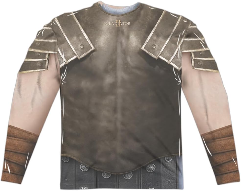 Popfunk Gladiator Colosseum Armor (Front/Back Print) 100% Polyester Adult Long Sleeve Costume T Shirt for Men & Women