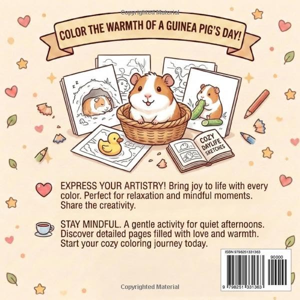 Guinea Pig Cozy Daylife: Coloring Book with Fifty Unique Pages Of Peaceful Daylife Adventures For All Ages. Relax And Unwind With Easy-To-Color ... In Fun Settings. Perfect For Stress Relief. image 3
