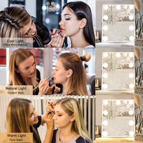 Neuweaby Vanity Mirror With Lights, Hollywood Makeup Mirror With Light, Tabletop Makeup Lighted Mirror With With 9 Led Bulbs Lights Smart Touch Control 3 Color Modes #TOP4