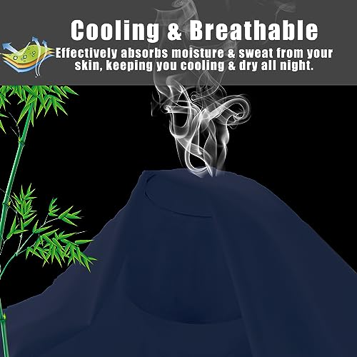 Image of TELUS Body Cooling Pillow Cases Cover, Bamboo Rayon Pillowcases with Zipper Closure, Cool and Breathable Pillow Case for Hot Sleepers and Night Sweats, 20x54 inches, Navy Blue