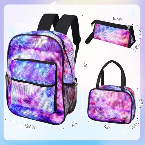 Image of Silkfly 3 Pcs Mesh Backpack Set, Heavy Duty Semi-transparent Bookbag with Lunch Bag Pencil Case for Travel, Beach, Sports