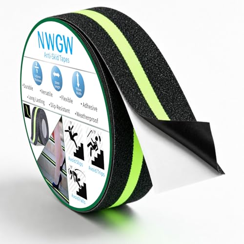 Image of Glow in Dark Anti Slip Tape, 2 inch x50FT Heavy Duty Waterproof Safety Grip Tape for Stairs, Pool, Bathroom - Black & Glow Stripe Indoor /Outdoor Multi-Purpose Traction Tape