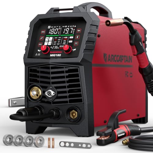 Image of ARCCAPTAIN 180A MIG Welder 110V 220V 6 in 1 Multiprocess Welder Machine | Dual Color Clear Display, Synergy Control MIG, MMA, Spool Gun Lift TIG, 2T 4T, Gas Check, Home Repair, DIY, Metalworking Tool