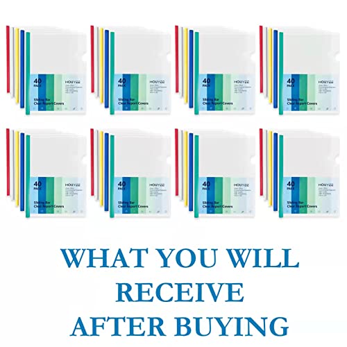 Houyee 40 Pack Clear Report Covers With Sliding Bars, 9Mm(40 Sheet Capacity) Sliding Bar Report Covers,5 Assorted Colors #TOP1