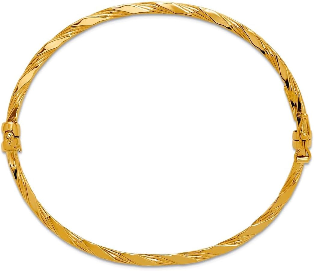 JewelryWeb 2.25mm 14k Solid Yellow Gold Polished Twisted Hinged Bangle Bracelet Cuff Bracelet for Women - Image 3