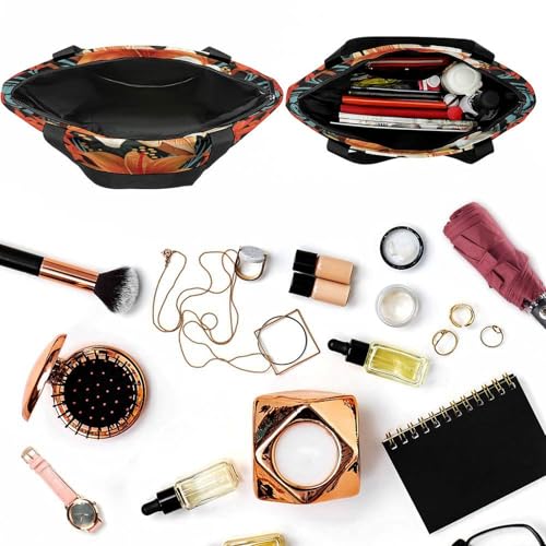 Tote Bag for Women Flowers And Tribal Patterns Printed Large Women Casual Shoulder Bag Reusable Shopping Handbag Grocery Bags for Work Travel4