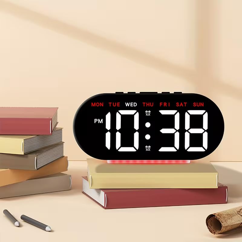 Image of 7.8'' Digital Alarm Clock, LED Digital Clock with Ambient Light, with Day /Date /Temperature / 12 / 24H / Dual Alarm /Snooze, Bedside Desk Table Clock, for Office Bedroom Kids Elderly