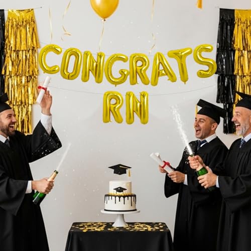 Image of TONIFUL 2026 Nurse Graduation Decorations Gold Congrats RN 2026 Balloons 16 Inch RN 2026 Banner Class of 2026 RegisteGold Nurse Balloons Decorations 2026 Nursing Graduation Party Supplies