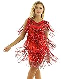 Damen glänzend Pailletten Quasten Latin Neckholder Tanzkleid.