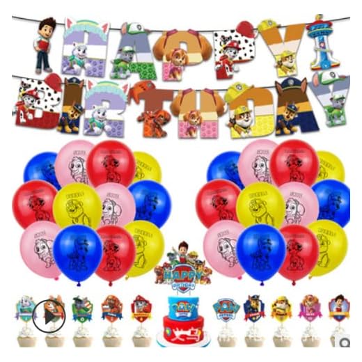 Hundar Patrol födelsedagsdekorationsset, Paw Dog Patrol, partytillbehör, latexballong, Happy Birthday-banner, tårtdekorationer för fester, bordsdekorationer, för att dekorera barnkalas