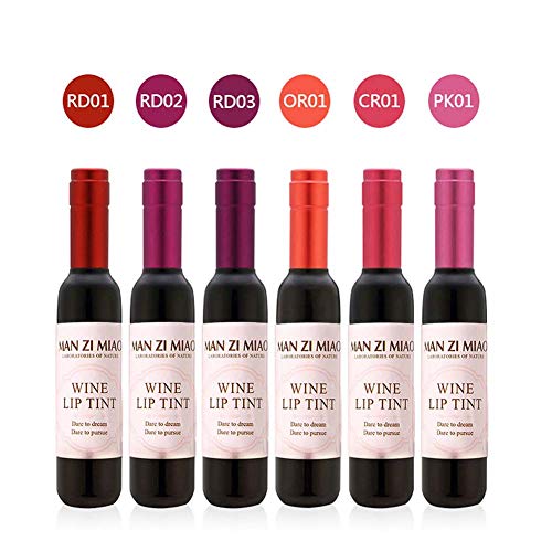 Allbesta Wine Lip Tint Lipgloss Make-up Set 6 Farben Red Wine Bottle Liquid Lipstick Kit