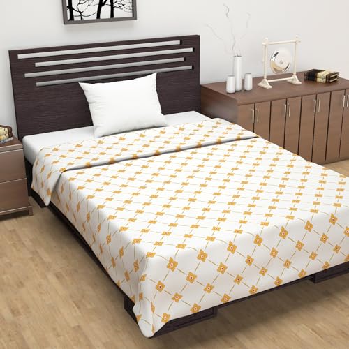 Image of Divine Casa Glace Cotton 120 GSM Soft and Silky Reversible Lightweight Printed Double Bed AC Dohar Blanket for Mild Winter Quilt -(Yellow and White, 205 x 220, CM)