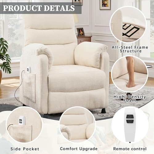 Sillón eléctrico reclinable blanco chenille miniatura 4