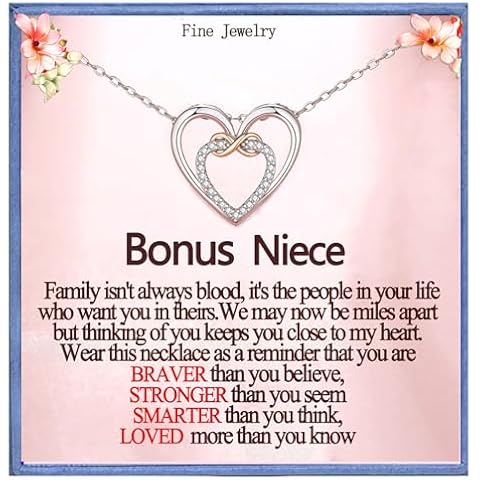 Gifytel Bonus Niece Gifts From Bonus Aunt, Bonus Niece Necklace, Rose Gold Infinity Eternal Heart, CZ Silver Pendant Necklace for Bonus Aunt Birthday Gifts Jewelry for Women, Valentines Day Gift Cover