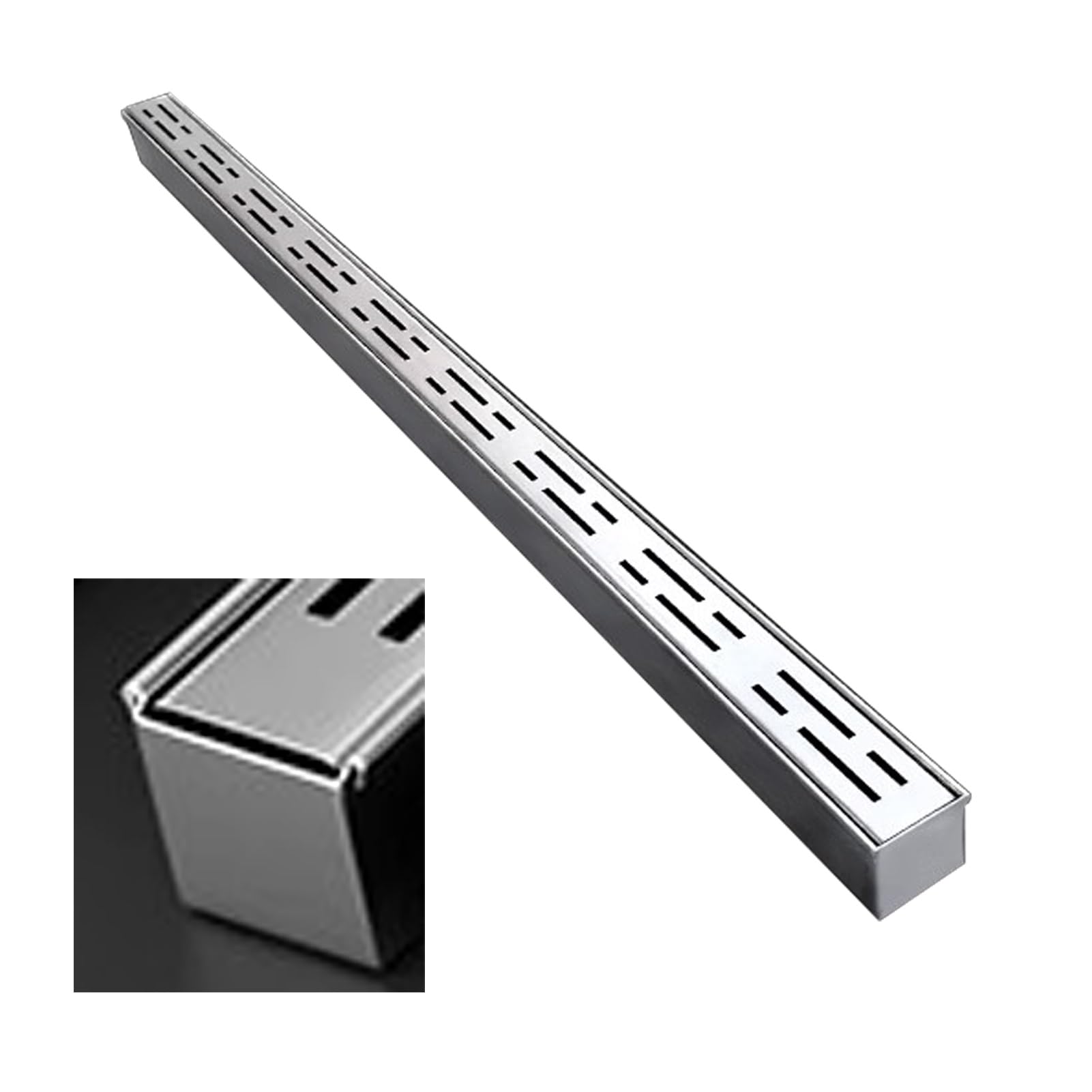 Blazea With End Channel Drain Kit /Outlet, Custom Trench Drainage System, Driveway Floor Water Diverter Trough Gutter, Stainless Steel Trench Drain(,5X5cm(2X2))