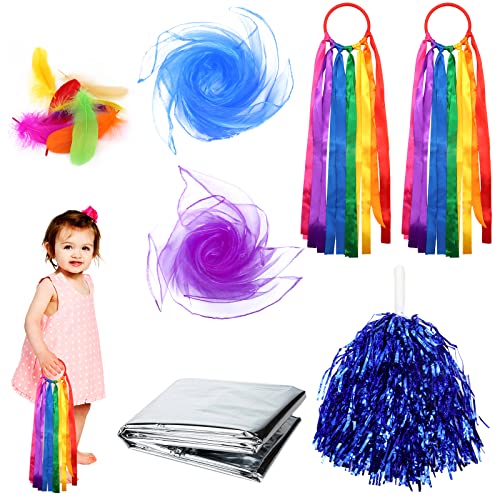 Image of KASURE 16PCS Baby Sensory Set with Baby Sensory Foil Blanket Rainbow Ribbon Bracelet Toy Multi-Coloured Feathers Ribbon Ball and Scarf Sensory Toys for Babies Early Learning Gift for 0 3 6 9 12 Months