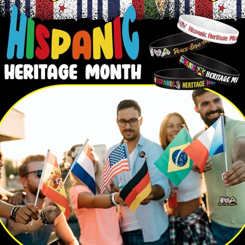 Kenning 300 Pcs Hispanic Heritage Month Giveaways Acrylic Keychains, Silicone Bracelets, Button Pins Gift Bulk for Women, Men, and Cultural Celebrations4