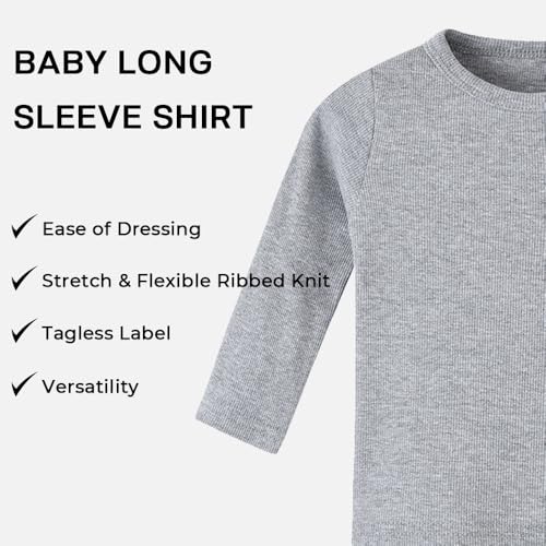 Image of Baby Long Sleeve Shirts Infant Toddler Tshirt Ribbed Undershirts for Girls Boys Clothes 6 Months-3 Years