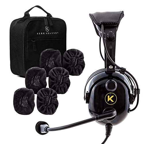 KORE AVIATION KA-1 Premium Gel Ear Seal PNR Pilot Aviation Headset with MP3 Support, Carrying Case, 3 Pack of Cloth Ear Covers Bundle