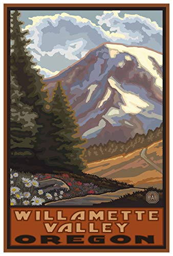 Willamette Valley Oregon Springtime Mountains Giclee Art Print Poster from Travel Artwork by Artist Paul A. Lanquist 12" x 18"