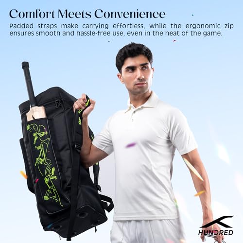 Image of Hundred Polyester Aspire Cricket Kitbag | Spacious & Durable Sports Gear Bag with Multiple Compartments | Shoe Compartment & Sturdy Zippers | Padded Straps(Black)