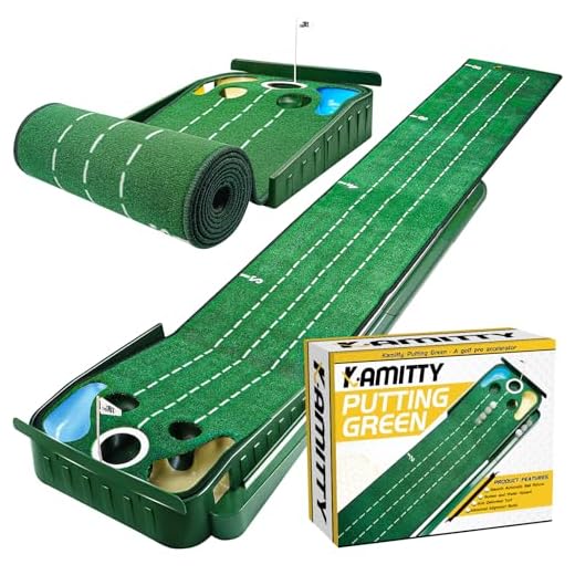 Kamitty Putting Matt for Indoors, 8ft Putting Green with Sand Bunker and Water Hazard for Home and Office, 5 Holes Design, Golf Gifts Golf Accessories for Men
