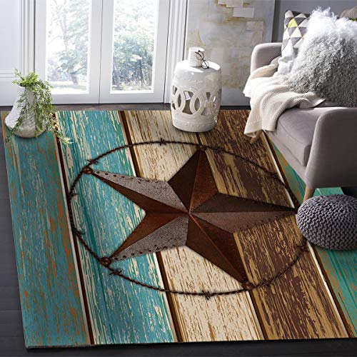 Colorsum Indoor Area Rug Anti-Slip Accent Rug Western Texas Star Vintage Style Stars On Wood Plank Texture Indoor Washable Floor Carpet For Living Room Bedroom, Home Decor 2'X3' #TOP4