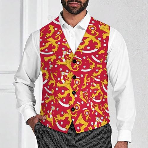Coat Arms of Finland Suit Vest for Men Slim Fit Tuxedo Waistcoat Button Down V Neck Business Dress Coat4