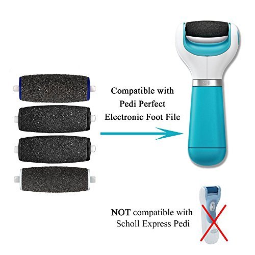 Pedicure Refill Rollers Compatible with Amope Pedi Perfect Foot File, 4-Pack Mixed Refills Heads (1 Extra Coarse, 2 Regular Coarse, 1 Soft Touch