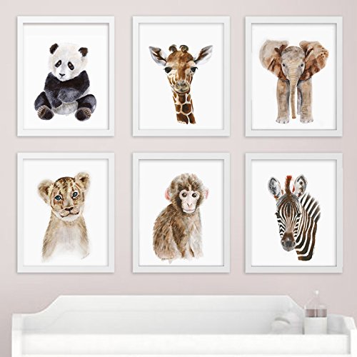Amazon Com Jungle Nursery Art Print Set Of 6 Prints 11x14 Baby Animal Prints Lion Giraffe Elephant Zebra Monkey Panda Gender Neutral Handmade Products
