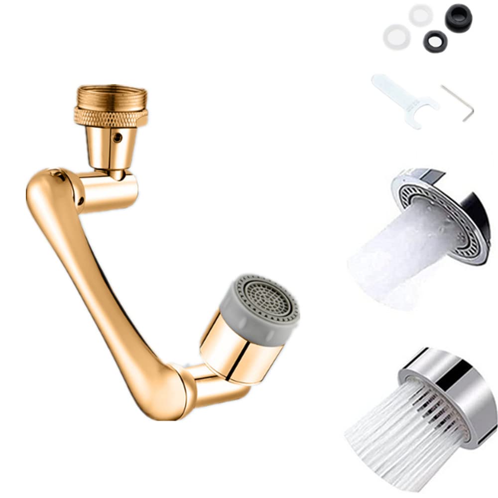 Boquilla Grifo Universal,Atomizador Grifo Adaptador,Aireador Grifo Cocina Ajustable,Aireador del Grifo Latón Ajustable para Fregadero de Cocina o Baño (Dorado)
