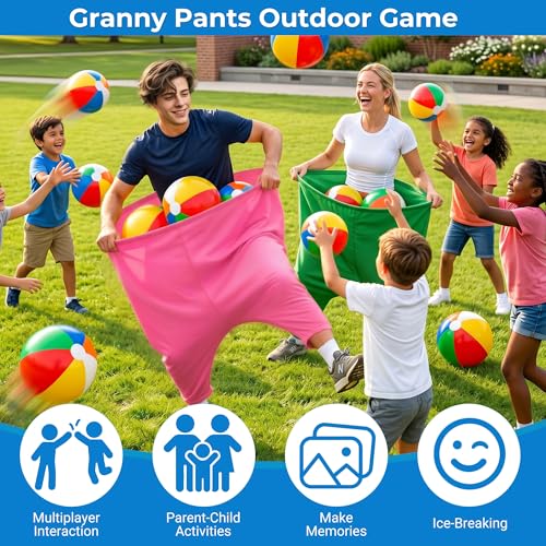 Image of Granny Pants Yard Game, Granny Pants Outdoor Game with Oversized Pants, Bouncy Balls, Pumps & Storage Bag, Backyard Games for Adults, Family Reunion, Carnival Field Day Events Toss Games