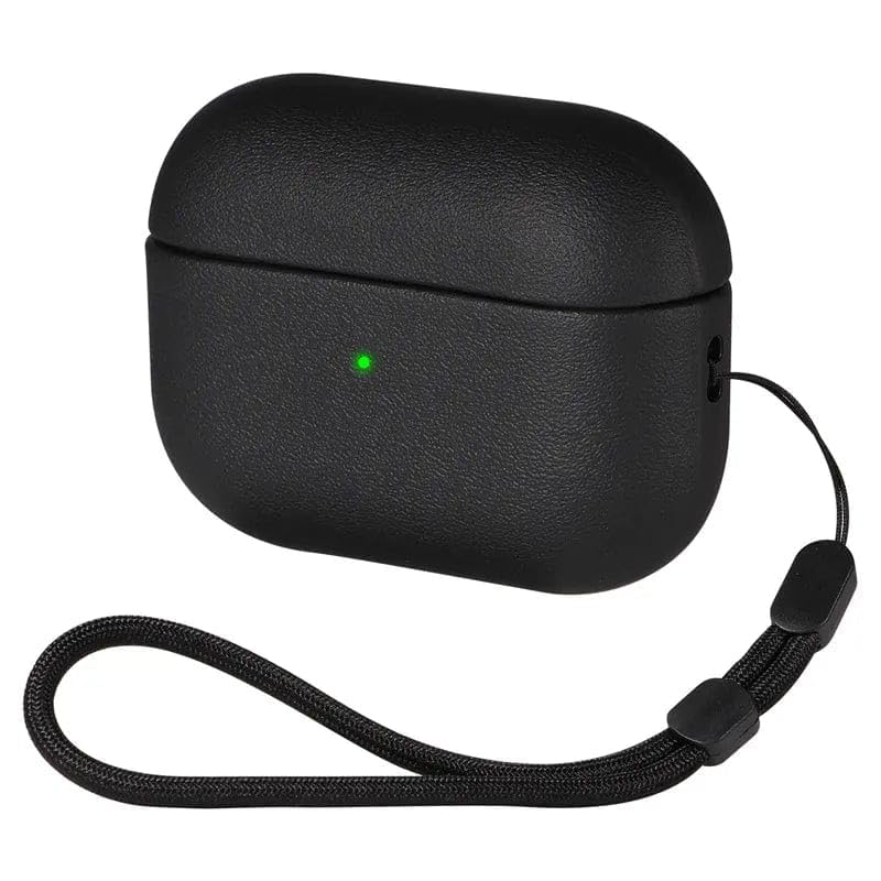 Image of Meyaar Silicone Leather for AirPods 4 and AirPods 4 with Active Noise Cancellation (ANC) (2024) Front LED Visible with Carabiner Thread (Black)