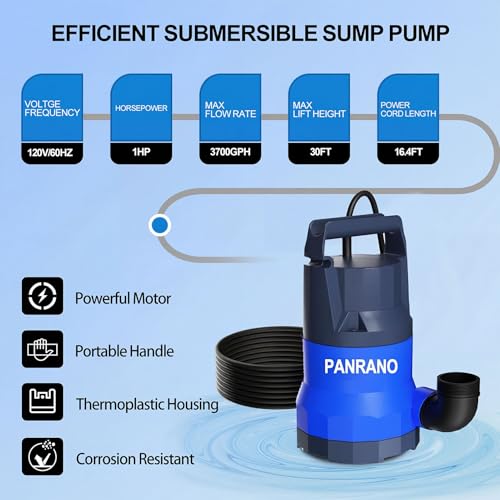 Image of Sump Pump 1HP Submersible Water Pump 3700GPH Electric Utility Pumps