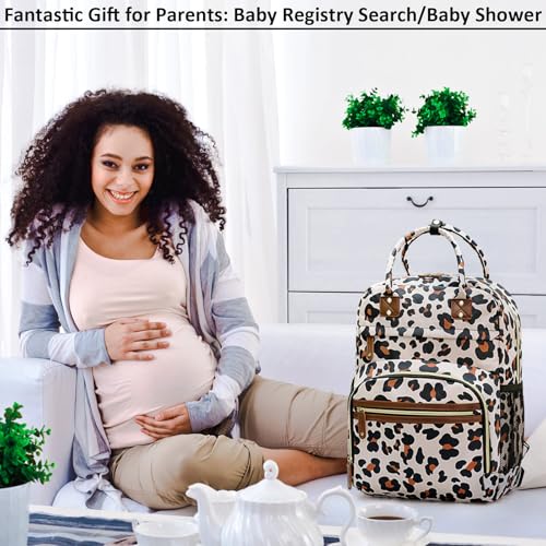 Image of Diaper Bag Backpack Tote for Women Large Capacity, Baby with Insulated Pockets Multifunctional Bags For Girl Boy Waterproof Boys Girls Mama Maternity Travel Leopard