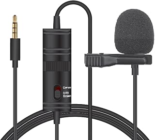 Tygot T-M1 Auxiliary Omnidirectional Lavalier Clip On Collar Microphone for Mobile Phone, Camera with 6M Audio Cable, 3.5 MM TRRS Plug and 6.35 MM Adapter (Black)