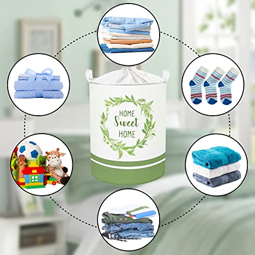 Clastyle 45L Wreath Green Laundry Baskets With Drawstring Collapsible Plant Flowers Laundry Hamper For Clothes Bedroom Sweet Home Simple Words Storage Basket With Handle, 14.2X17.7 In #TOP5
