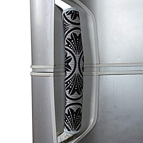 Kuber Industries Leaf Design Velvet 2 Piece Fridge Handle Cover Set - Grey (CTKTC03334)